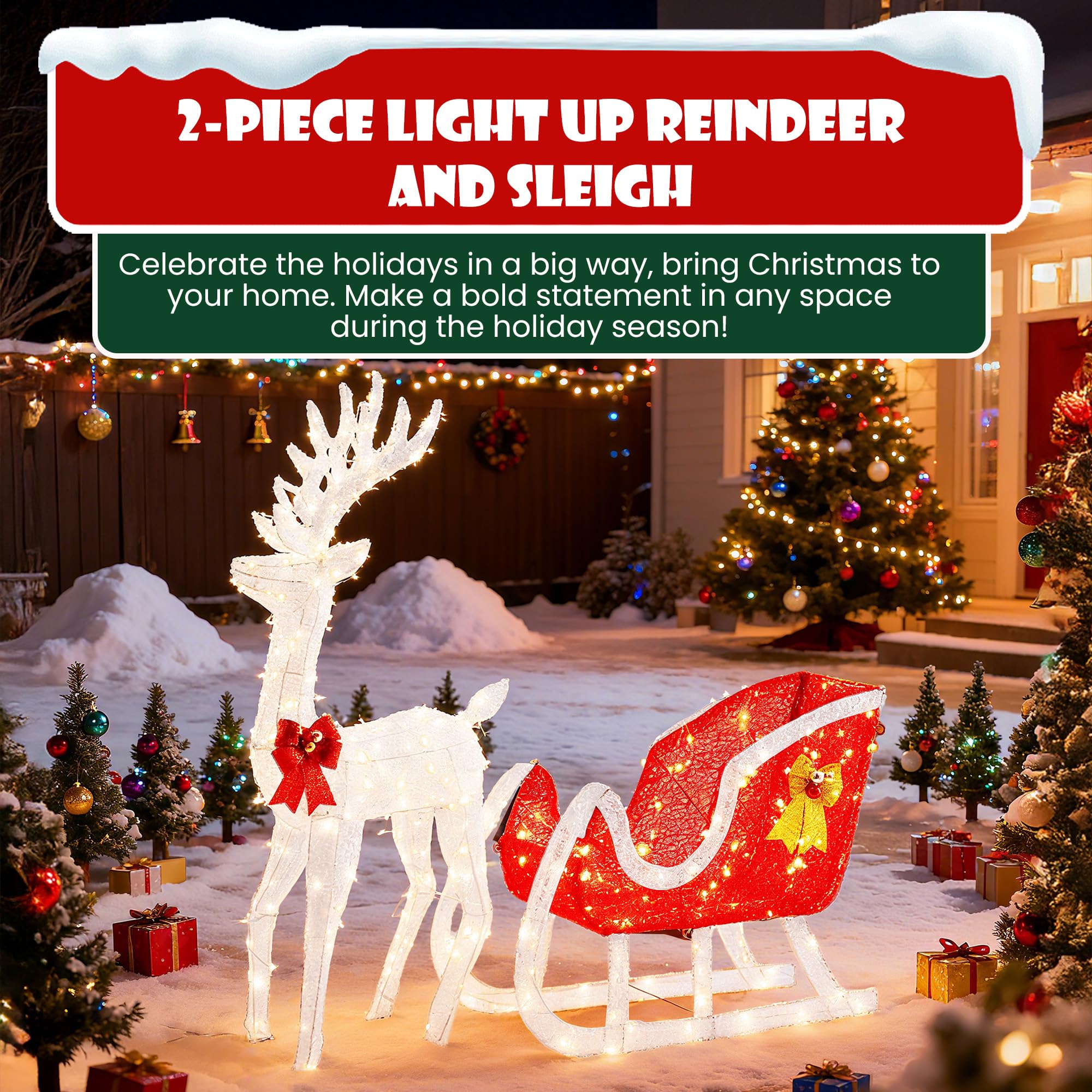 DUMOS 2-Piece Lighted Penguin Family Lovely Outdoor Christmas Decoration, Pop up Holiday Decor with 150 LED Lights for Yard, Garden, Storefront, White&Blue