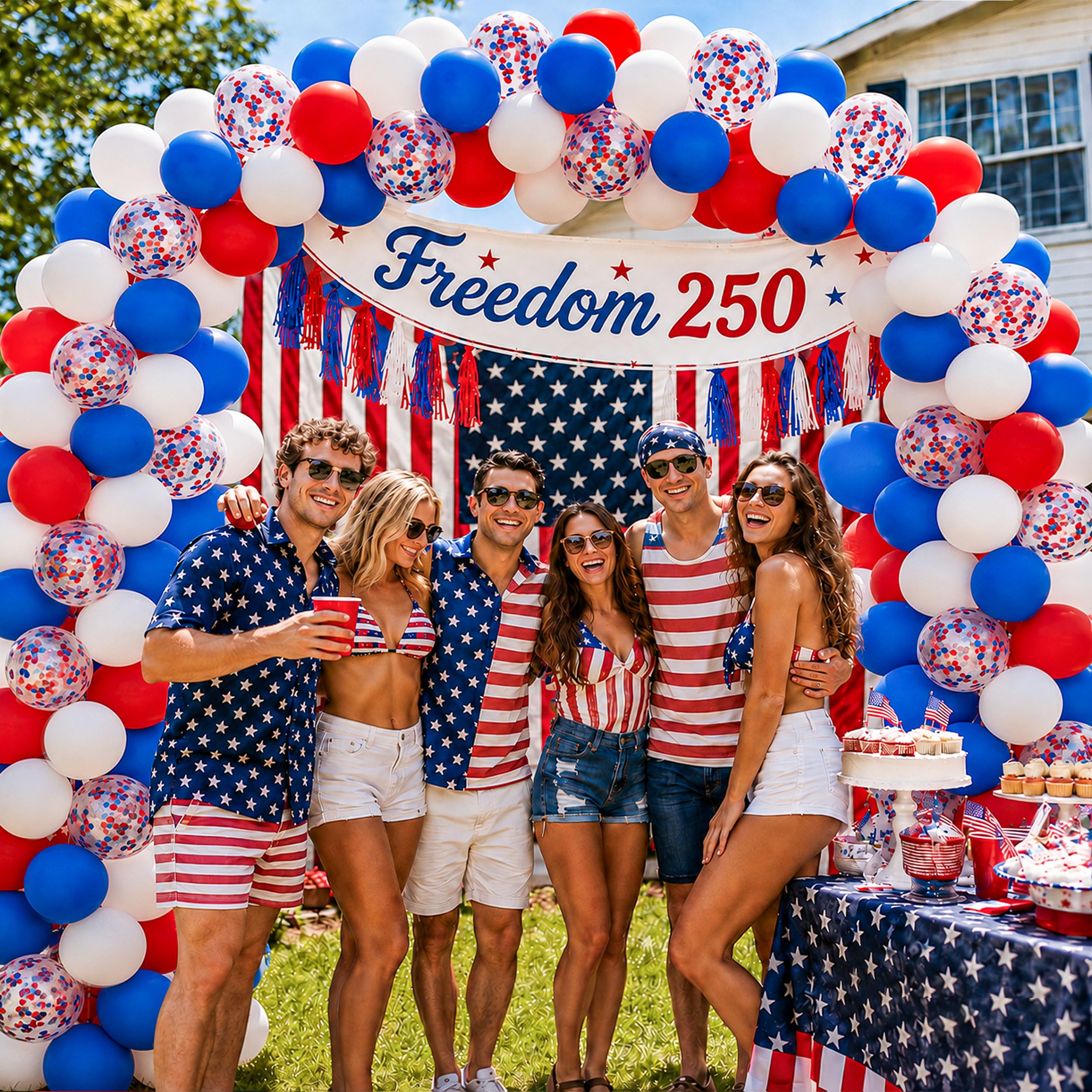 JOYYPOP 80 PCS Red White and Blue Balloons 12 Inch Patriotic Balloons with Confetti Balloons for 4th of July Decorations Independence Day 250 Anniversary Birthday Party Supplies