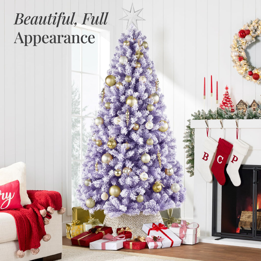 Best Choice Products Artificial Flocked Christmas Tree, 6ft Premium Unlit Pine Holiday Décor w/Full Branches, Metal Stand - Green