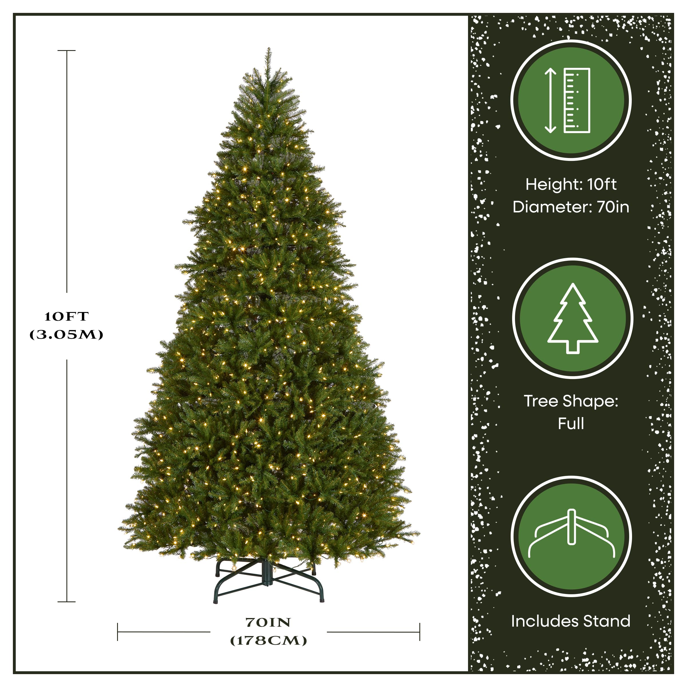 National Tree Company 7.5 ft Pre-Lit Dunhill Fir Artificial Christmas Tree, 700 LED Lights, 2,514 Tips, Foot Pedal, 10 Light Functions, Includes Stand, Green