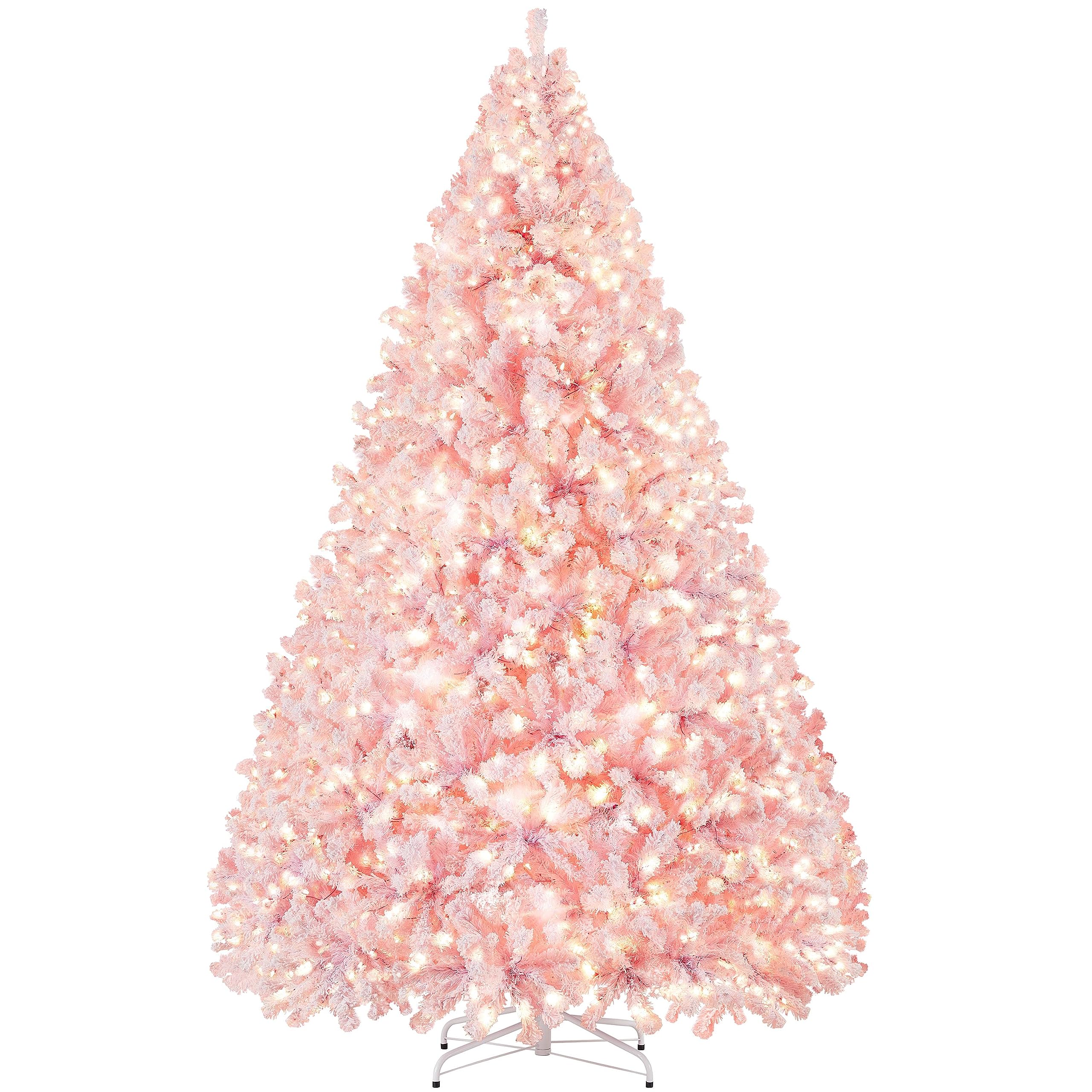 Yaheetech 6ft Snow Flocked Pre-lit Christmas Tree with 250 Warm White Lights, 820 Lush Branch Tips & Quick-Assembly Hinged Design, Full Artificial Xmas Tree for Winter Holiday Décor, Green & White