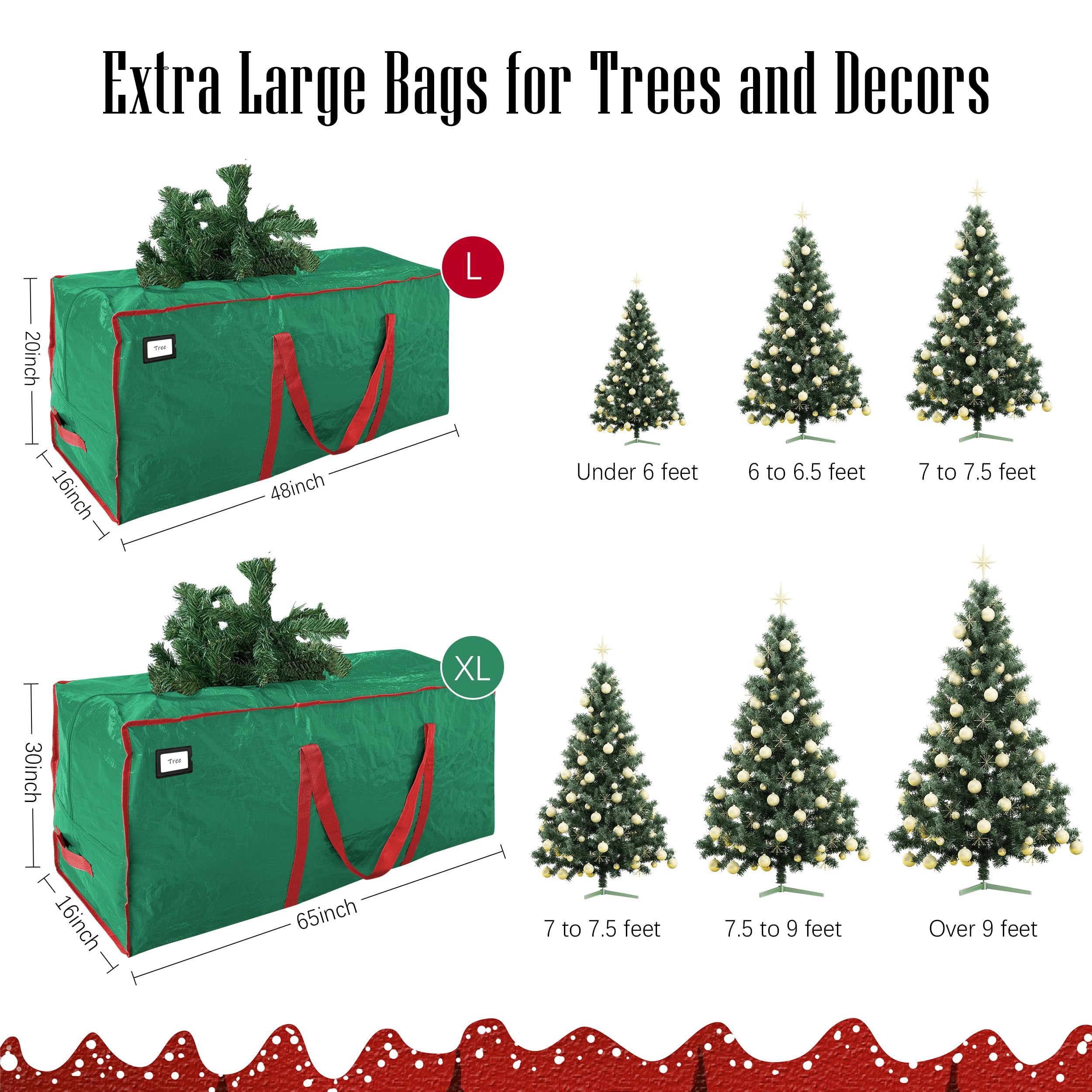Cosy Family 7.5 ft Christmas Tree Storage Bag - Durable Heavy Duty Extra Large Artificial Xmas Holiday Tree Bag with Reinforced Handles and Dual Zippers Wide Opening - Red