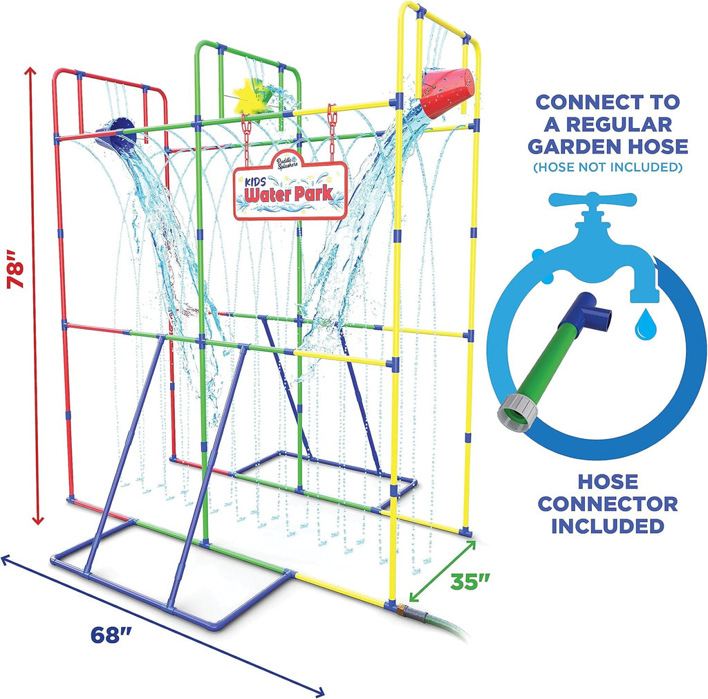 Backyard Waterpark with Splash Wheel, Dump Buckets for Kids Outdoor Water Play