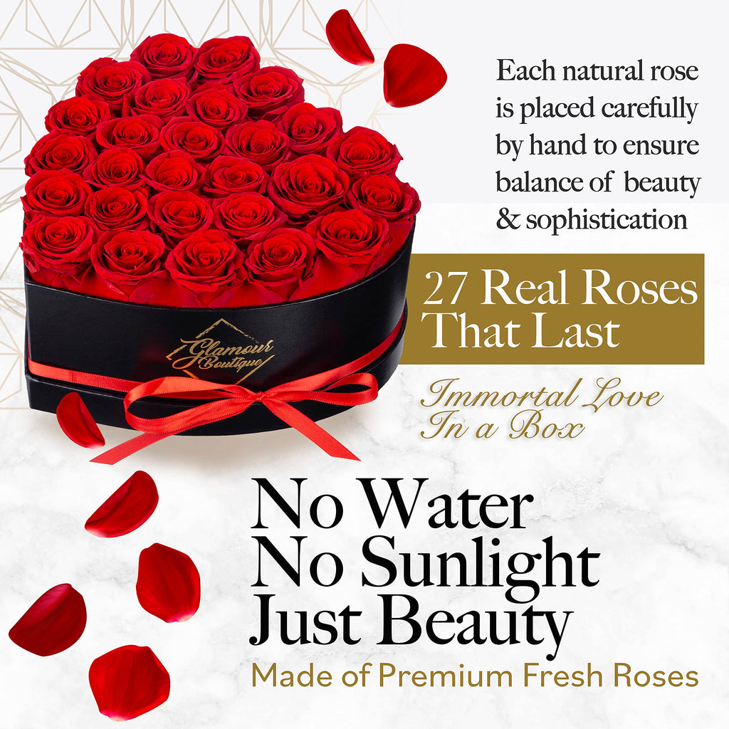 GLAMOUR BOUTIQUE 16 Flower Forever Heart Shape Box, Mothers Day Gift For Mom, Eternal Preserved Roses Gift for Her, Flowers bouquet, For Birthday, Anniversary, Girlfriend - Red