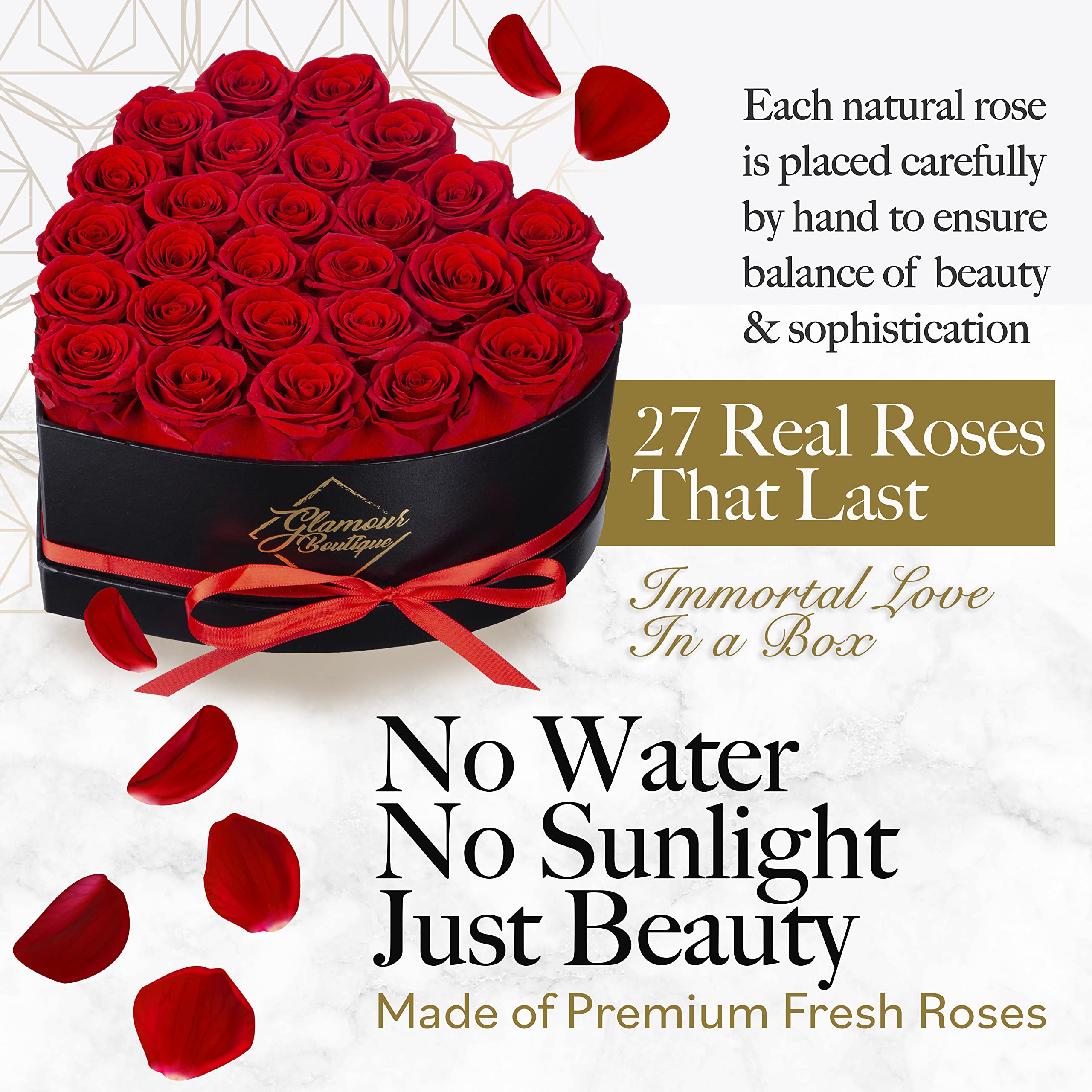 GLAMOUR BOUTIQUE 16 Flower Forever Heart Shape Box, Mothers Day Gift For Mom, Eternal Preserved Roses Gift for Her, Flowers bouquet, For Birthday, Anniversary, Girlfriend - Red