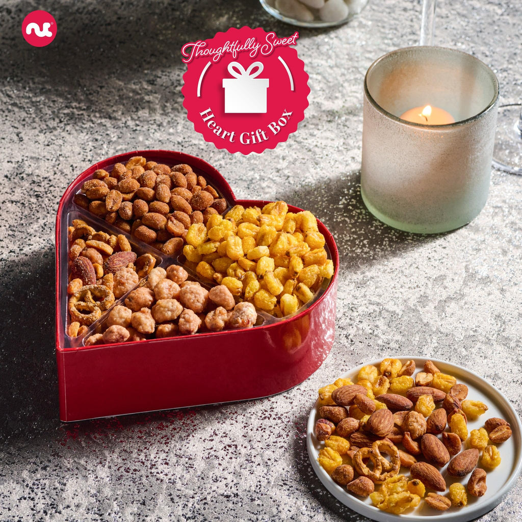 NUT CRAVINGS - Fathers Day Treats, Gift For Dad, Mixed Nuts Heart Shaped Gift Basket, Love in A Box (6 Assortments, 2 LB) Romantic Food Arrangement, Healthy Snack Care Package, Food Assortments
