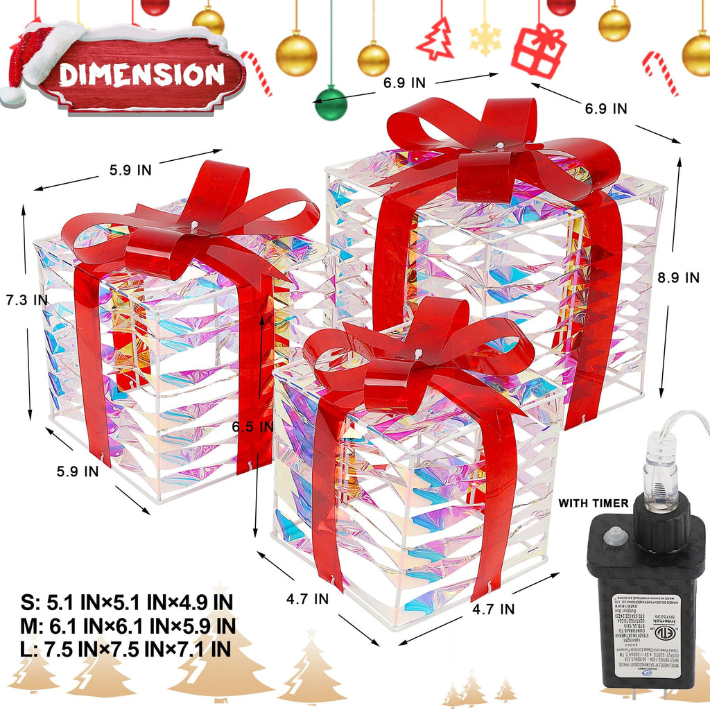 Lulu Home Christmas Lighted Boxes, Set of 3 60 LED Light Up Decor Outdoor, Light Up Christmas Boxes Present Decorations Outdoor Yard