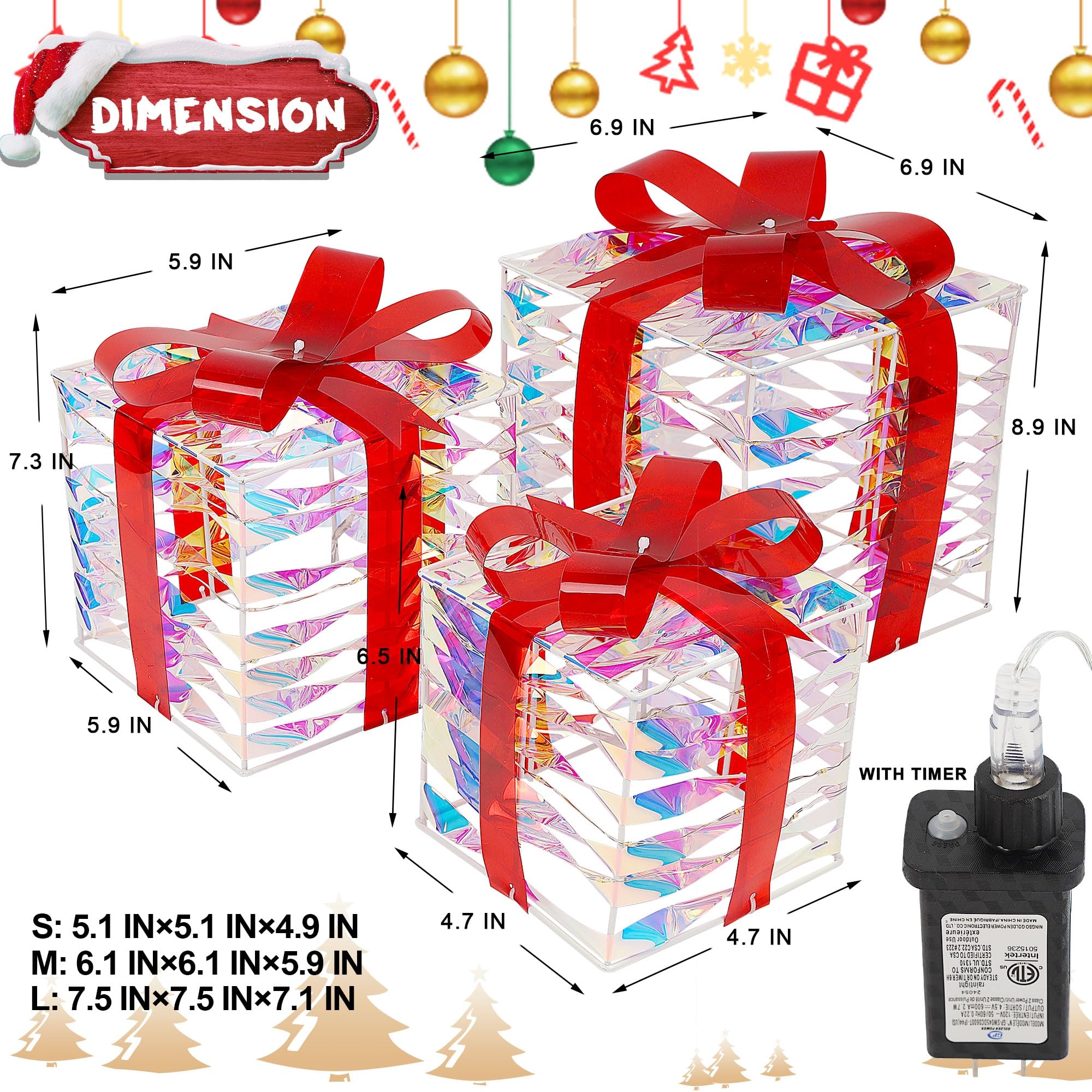 Lulu Home Christmas Lighted Boxes, Set of 3 60 LED Light Up Decor Outdoor, Light Up Christmas Boxes Present Decorations Outdoor Yard