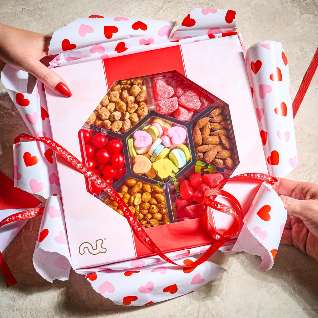 NUT CRAVINGS - Fathers Day Treats, Gift For Dad, Mixed Nuts Heart Shaped Gift Basket, Love in A Box (6 Assortments, 2 LB) Romantic Food Arrangement, Healthy Snack Care Package, Food Assortments