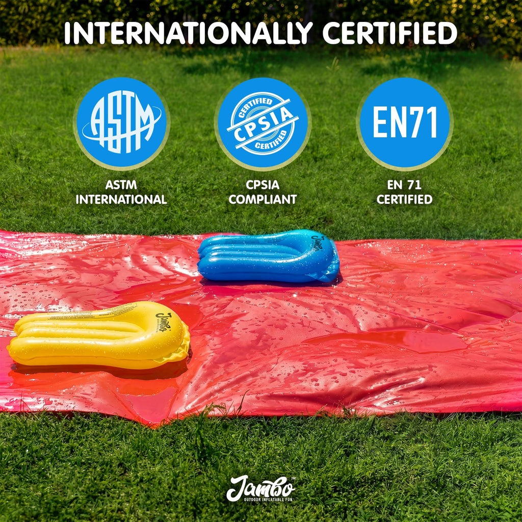 JAMBO Premium Triple Water Slide with 3 Bodyboards, 20Ft Heavy Duty Slip Splash and Slides-Advanced 3-Way Sprinkler System, Splash Pad Mat Backyard Summer Outdoor Water Toys n Long Slides for Kids
