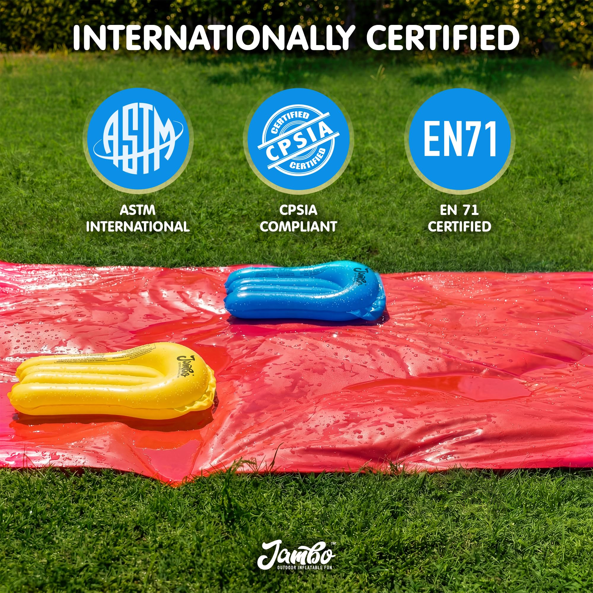 JAMBO Premium Triple Water Slide with 3 Bodyboards, 20Ft Heavy Duty Slip Splash and Slides-Advanced 3-Way Sprinkler System, Splash Pad Mat Backyard Summer Outdoor Water Toys n Long Slides for Kids