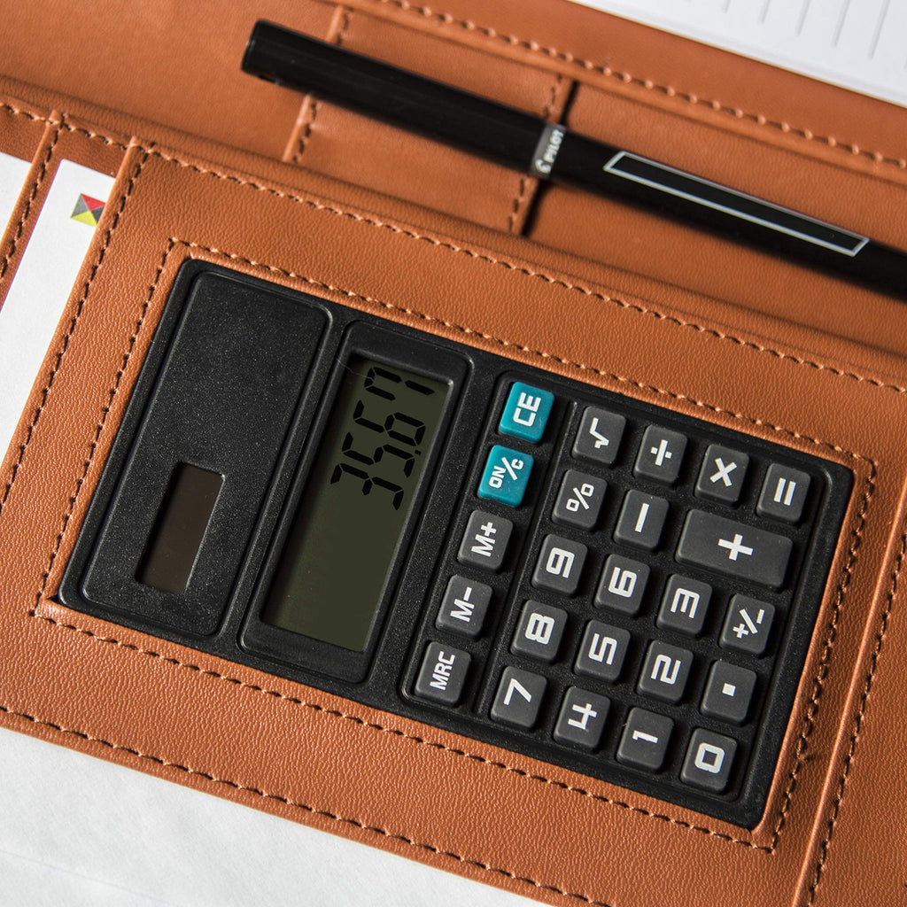 Cossini Black Superior Vegan Leather Business Portfolio with Zipper – Padfolio All-in-One. Smartest Protective 10.1 Inch Tablet Sleeve, Presentation Slot, Solar Calculator, Card Storage, Writing Pad