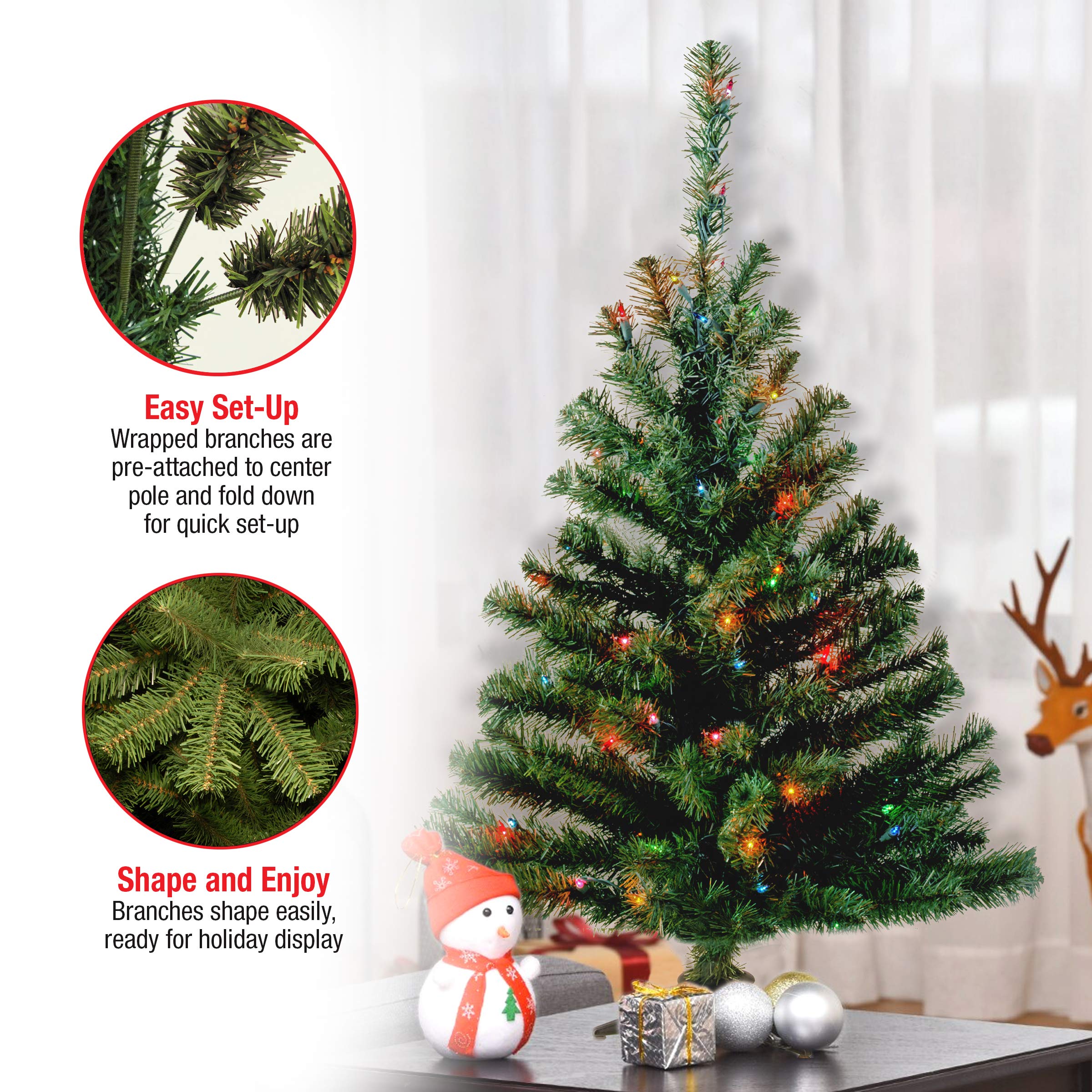 National Tree Company Pre-Lit Artificial Medium Christmas Tree, Green, Kincaid Spruce, Multicolor Lights, Includes Stand, 4 Feet