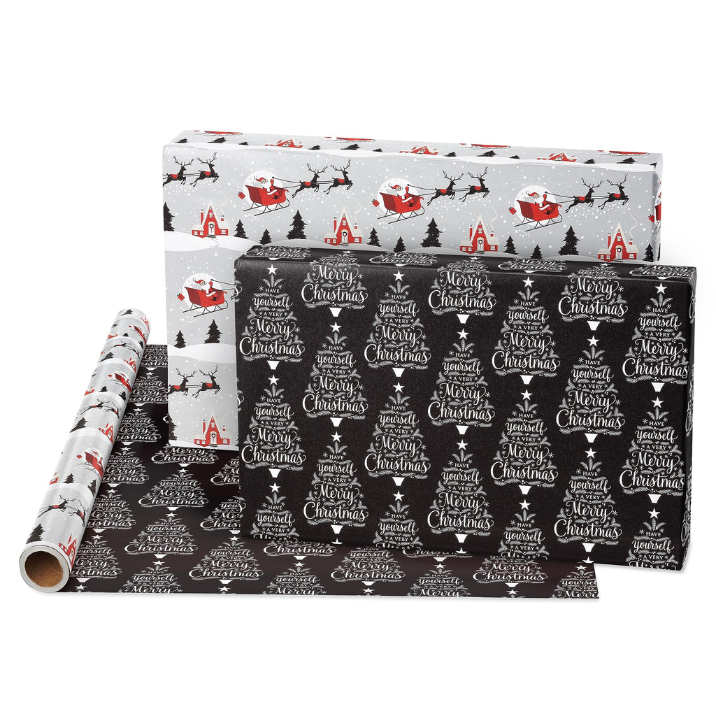 American Greetings Christmas Wrapping Paper, Red and Black Buffalo Plaid Holiday Gift Wrap Set (120 sq.ft., 4 rolls-30 in. x 12 ft., 7 Adhesive Bows, 30 Gift Tag Stickers) Rustic, Snowflakes, Reindeer