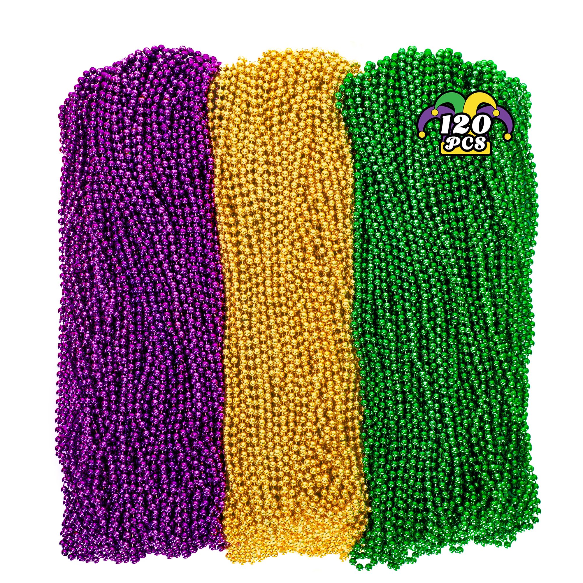 Huskein Mardi Gras Beads, 120 PCS Mardi Gras Accessories, 33 IN Green Bead Necklaces, St Patricks Day Parade Favors Bulk Party Beads Favors for Festival Carnival Decorations
