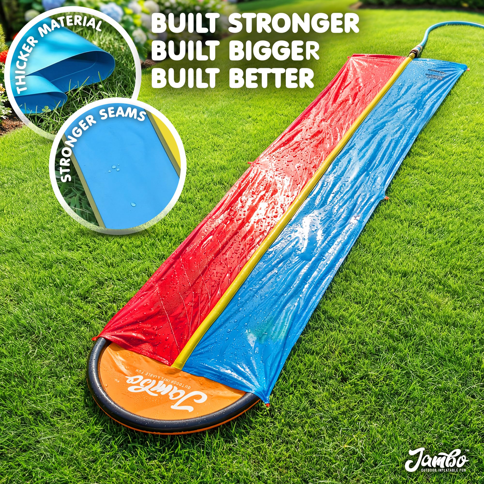 JAMBO Premium Triple Water Slide with 3 Bodyboards, 20Ft Heavy Duty Slip Splash and Slides-Advanced 3-Way Sprinkler System, Splash Pad Mat Backyard Summer Outdoor Water Toys n Long Slides for Kids