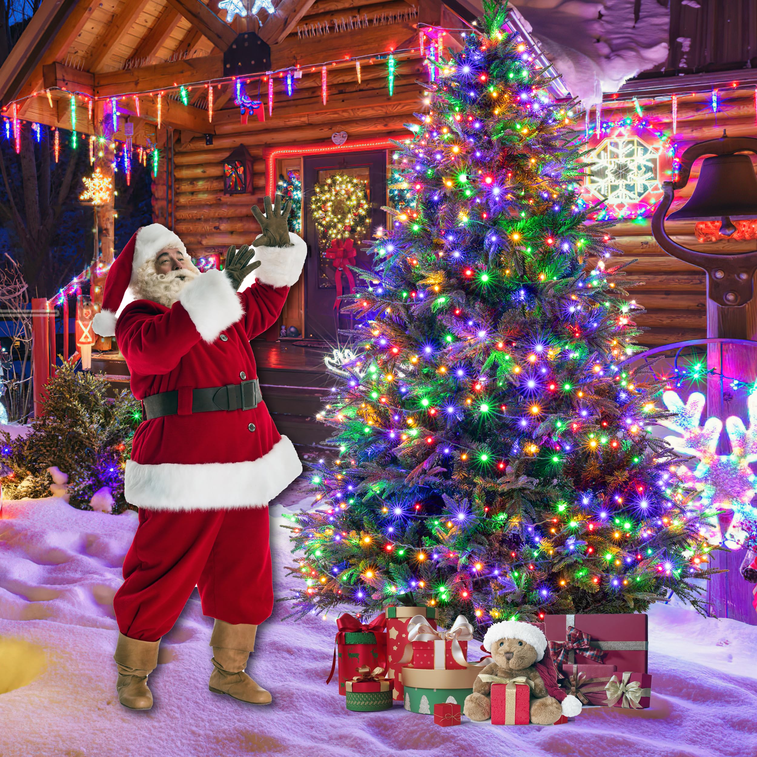 Sunnyglade 4ft Artificial Christmas Tree with 240 LED Lights (Not pre-lit), Xmas Tree Full Tree with 300 Branch Tips & 11 Modes Light, RGB & Warm White Light, Foldable Stand for Home, Party Decor