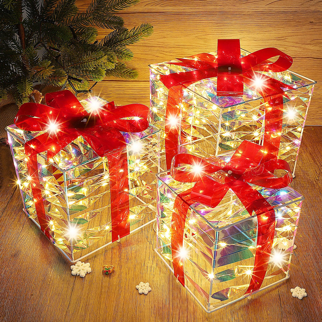 Lulu Home Christmas Lighted Boxes, Set of 3 60 LED Light Up Decor Outdoor, Light Up Christmas Boxes Present Decorations Outdoor Yard