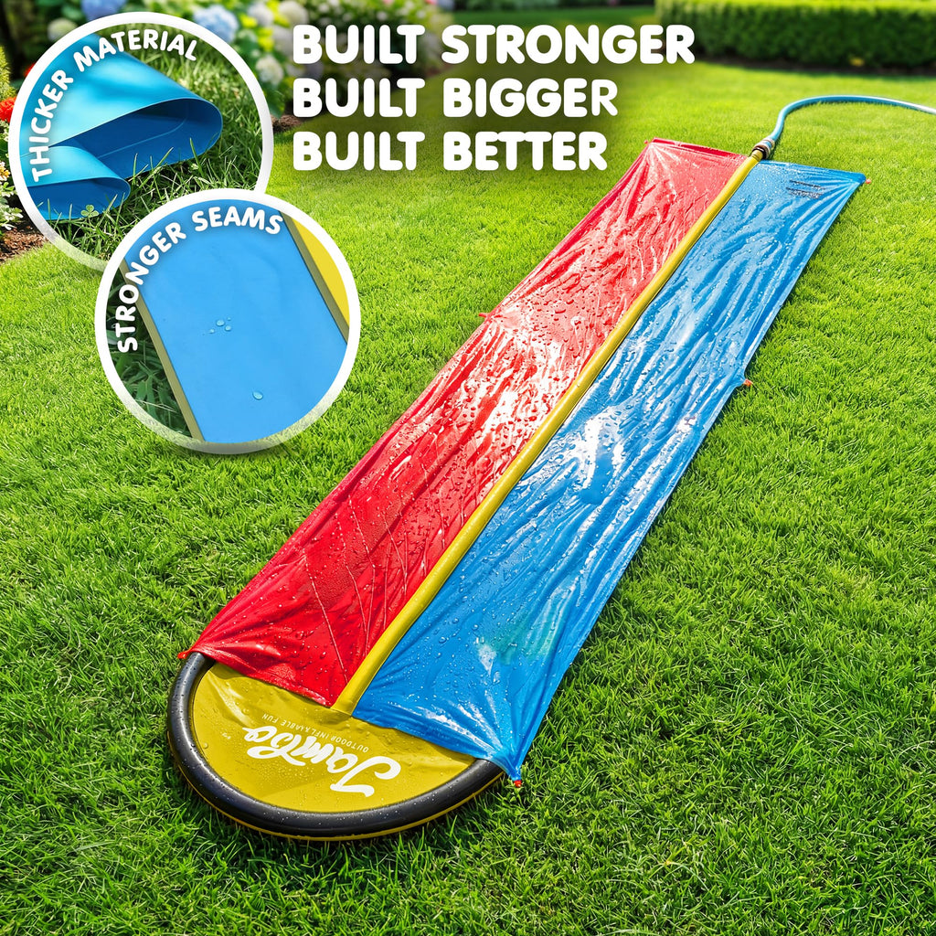 JAMBO Premium Triple Water Slide with 3 Bodyboards, 20Ft Heavy Duty Slip Splash and Slides-Advanced 3-Way Sprinkler System, Splash Pad Mat Backyard Summer Outdoor Water Toys n Long Slides for Kids