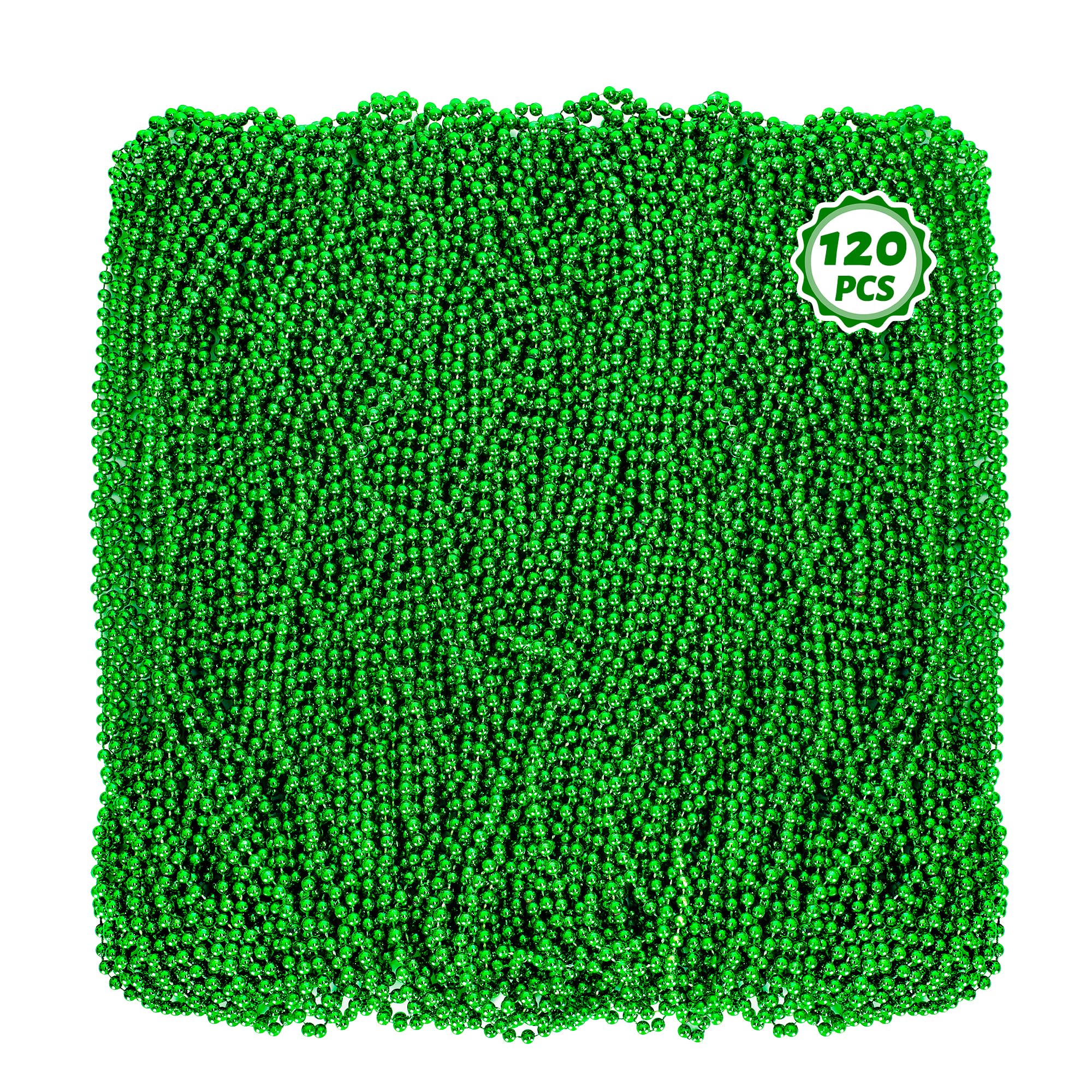Huskein Mardi Gras Beads, 120 PCS Mardi Gras Accessories, 33 IN Green Bead Necklaces, St Patricks Day Parade Favors Bulk Party Beads Favors for Festival Carnival Decorations